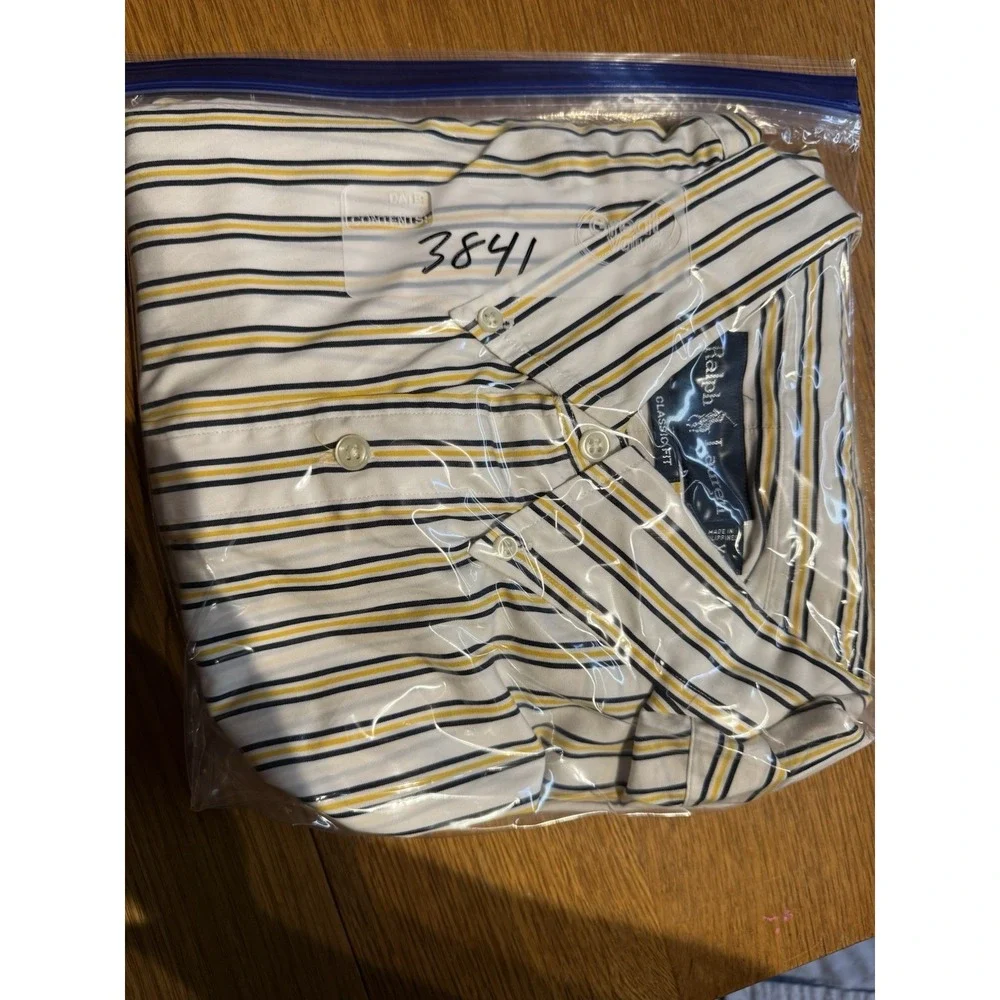 VTG Polo Ralph Lauren Shirt XL Classic Fit Yellow Blue Stripe Button Down Cotton